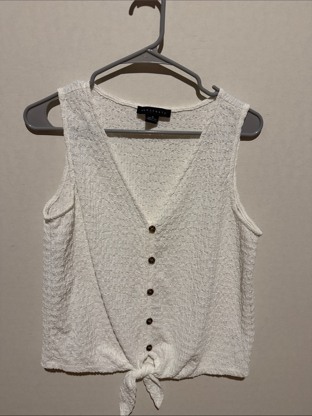 Sanctuary Cream Tie-Front Button V-Neck Tank